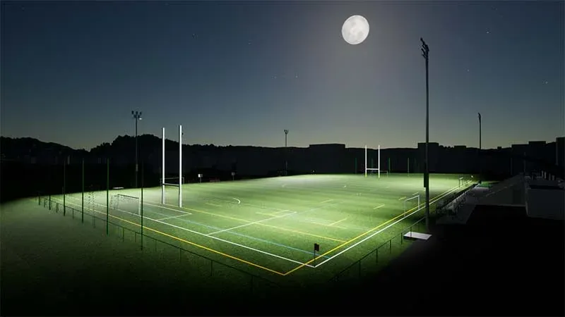 Réalisation de terrain mixte football rugby gazon naturel et éclairage sportif